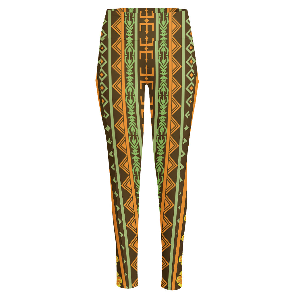 African Tribal Inspired Pattern Print High-Waisted Pocket Leggings