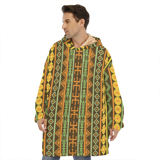 African Tribal Inspired Pattern Print Hoodie Blanket