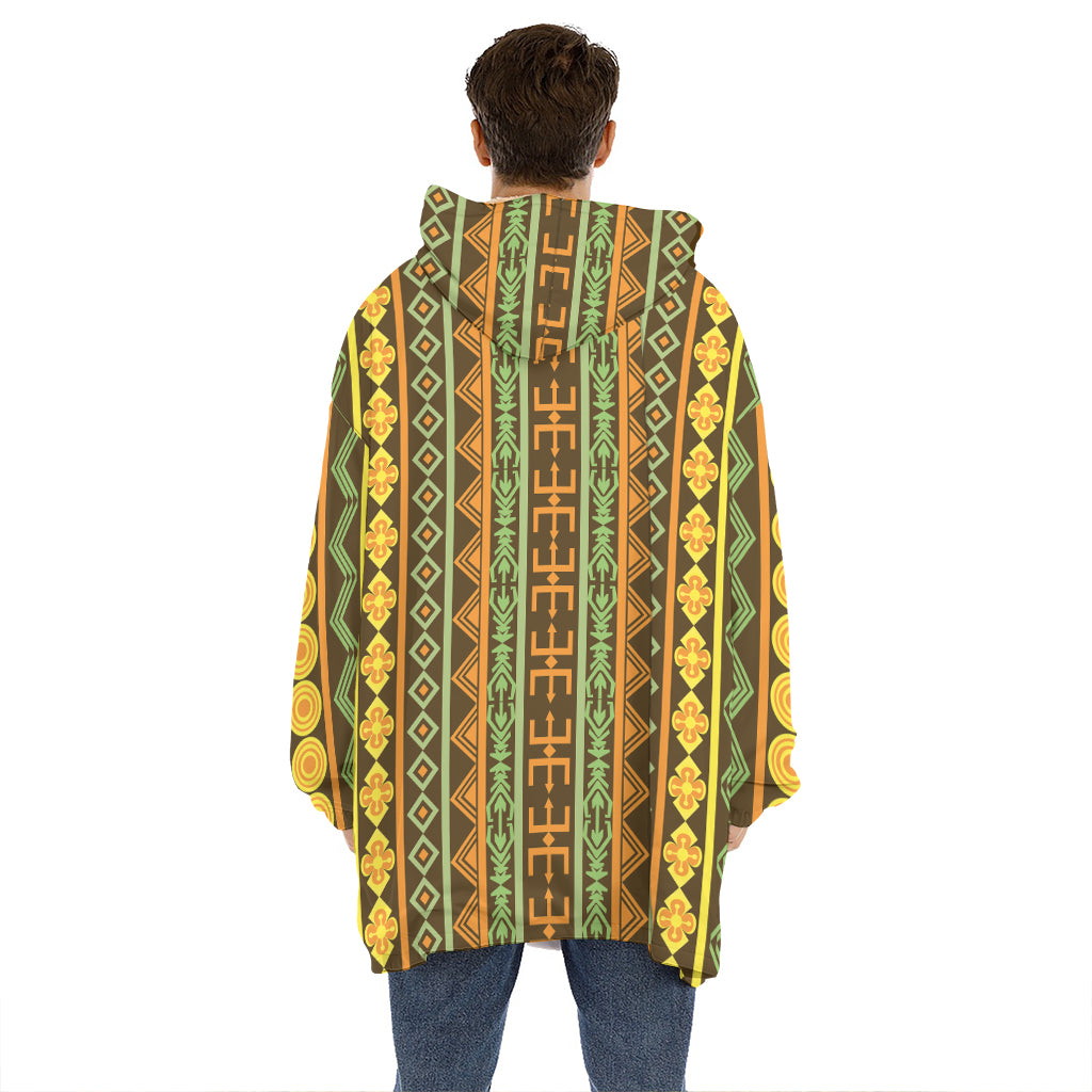 African Tribal Inspired Pattern Print Hoodie Blanket