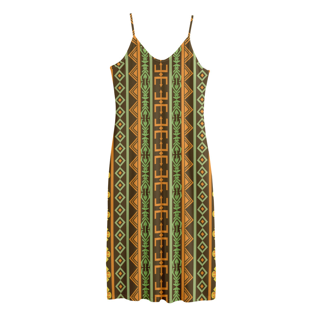 African Tribal Inspired Pattern Print Jersey Midi Cami Dress