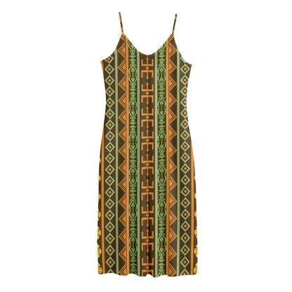 African Tribal Inspired Pattern Print Jersey Midi Cami Dress