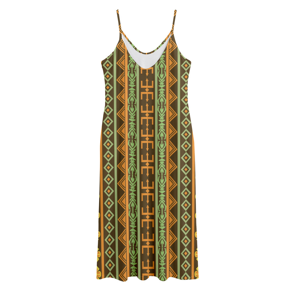 African Tribal Inspired Pattern Print Jersey Midi Cami Dress