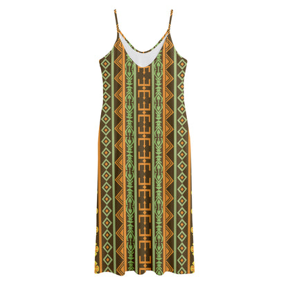 African Tribal Inspired Pattern Print Jersey Midi Cami Dress