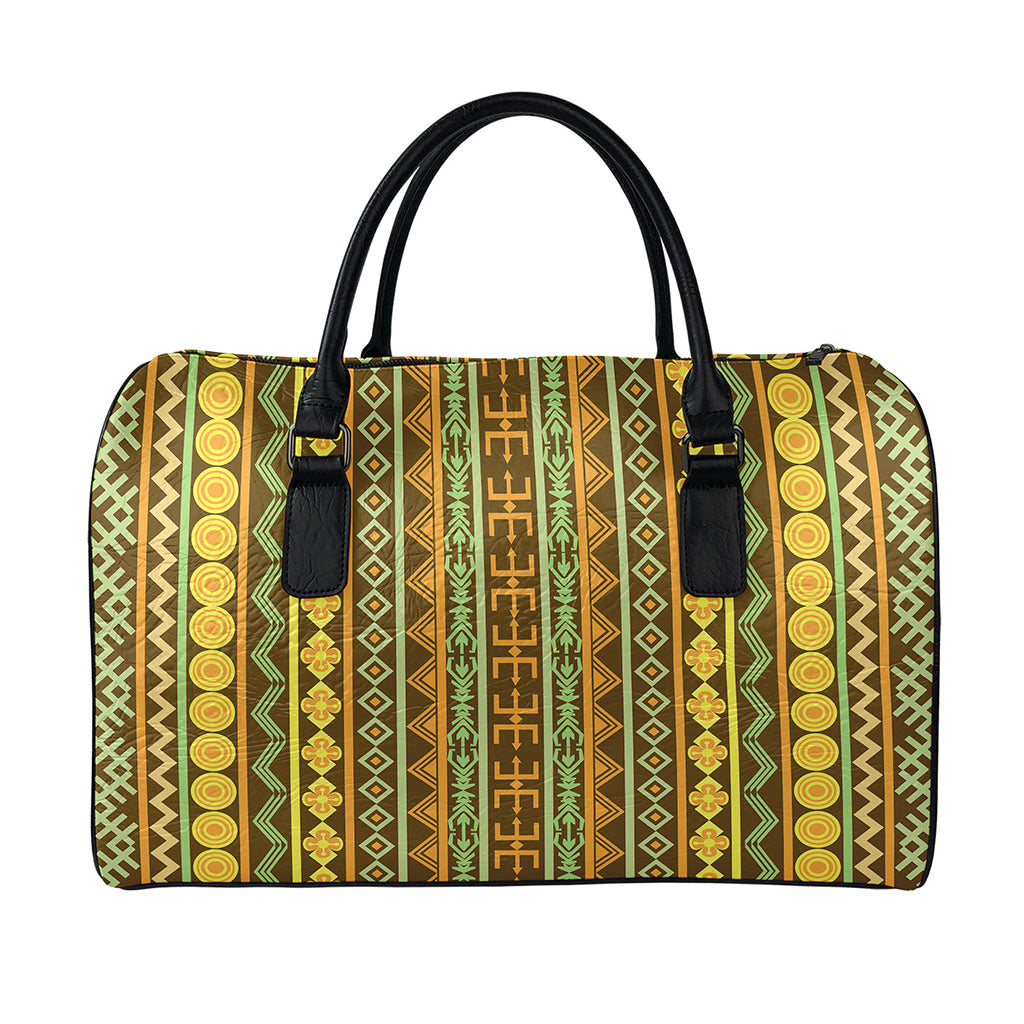 African Tribal Inspired Pattern Print Leather Duffle Bag
