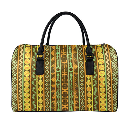 African Tribal Inspired Pattern Print Leather Duffle Bag