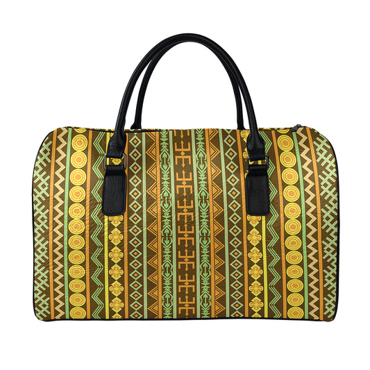 African Tribal Inspired Pattern Print Leather Duffle Bag