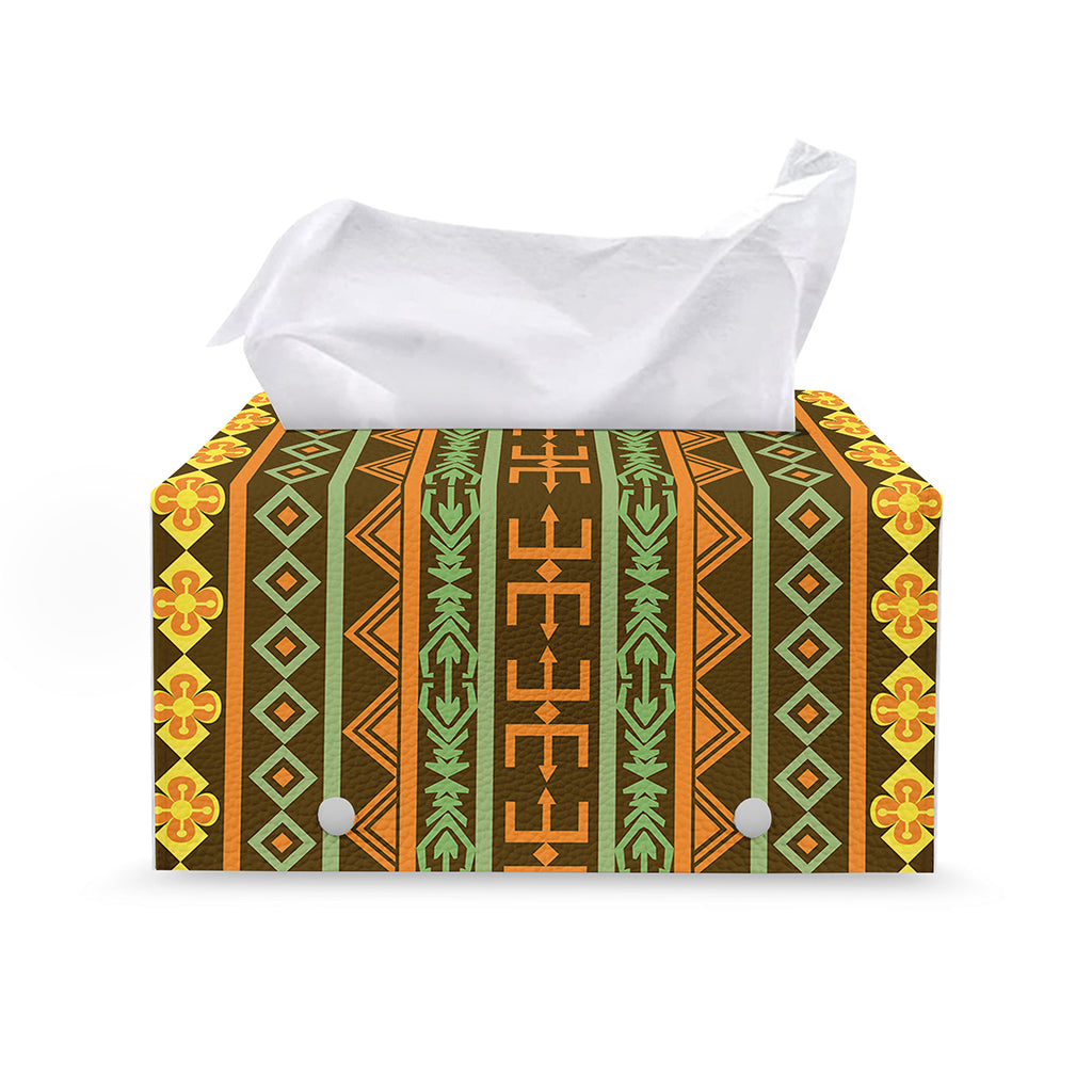 African Tribal Inspired Pattern Print Leather Tissue Box Cover
