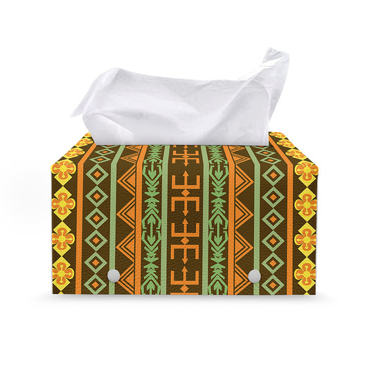 African Tribal Inspired Pattern Print Leather Tissue Box Cover