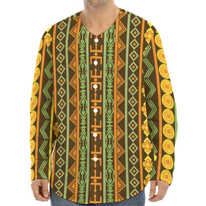 African Tribal Inspired Pattern Print Long Sleeve Baseball Jersey