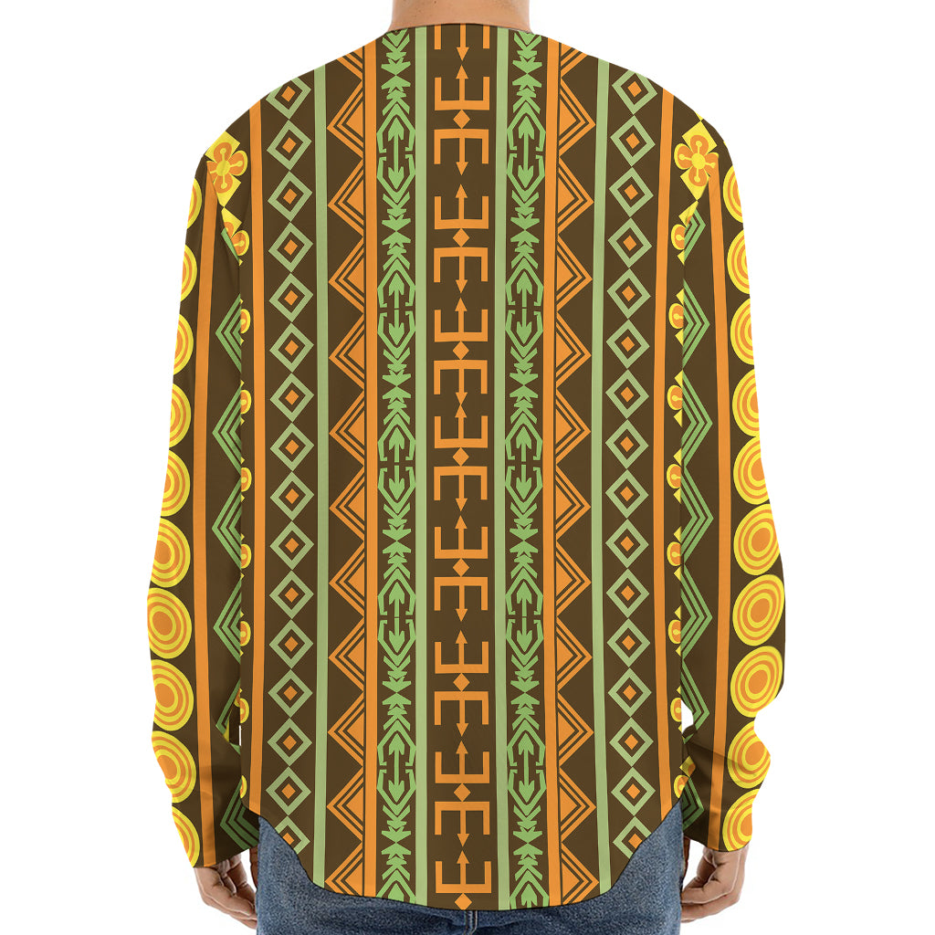 African Tribal Inspired Pattern Print Long Sleeve Baseball Jersey