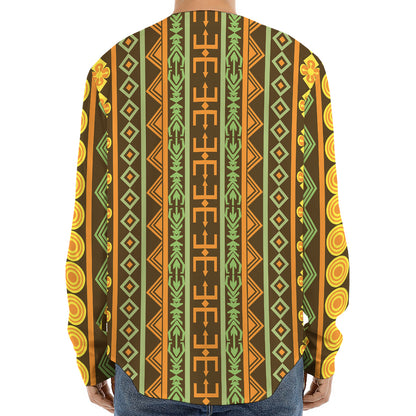 African Tribal Inspired Pattern Print Long Sleeve Baseball Jersey