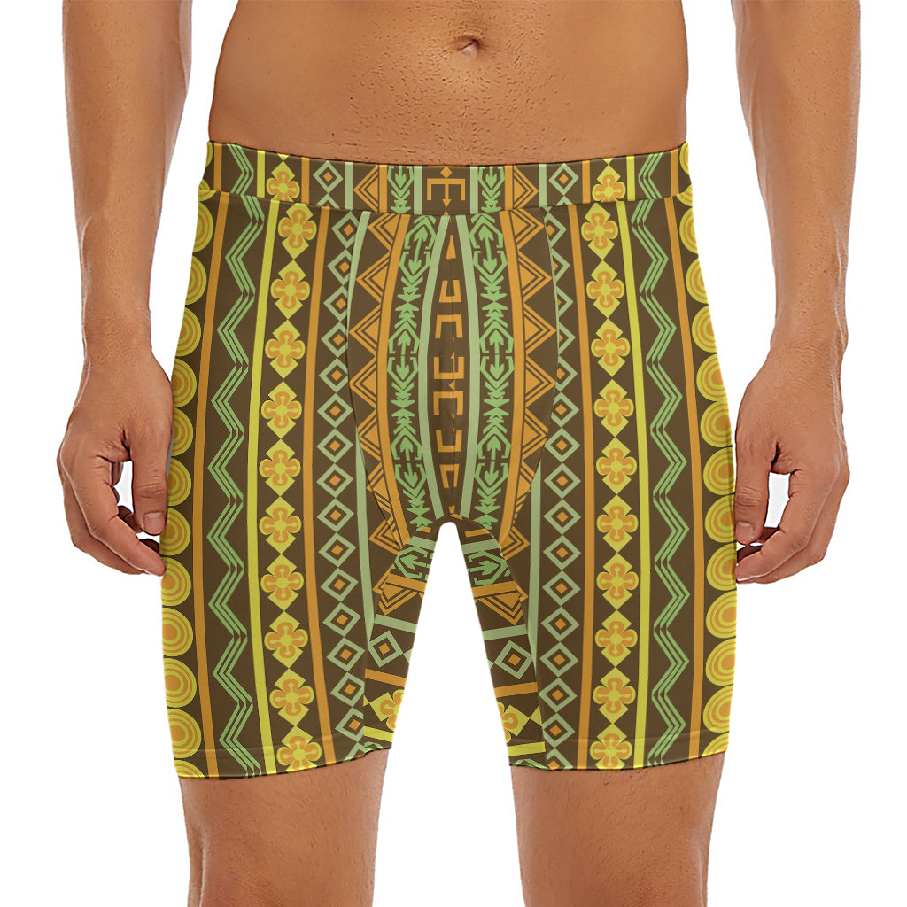African Tribal Inspired Pattern Print Men's Long Boxer Briefs