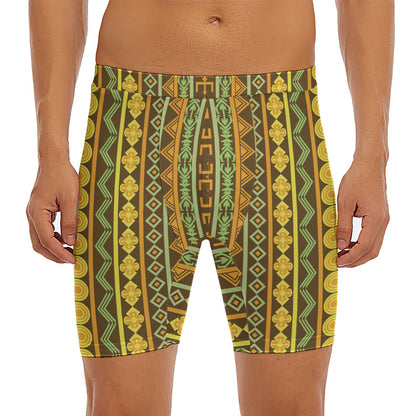 African Tribal Inspired Pattern Print Men's Long Boxer Briefs