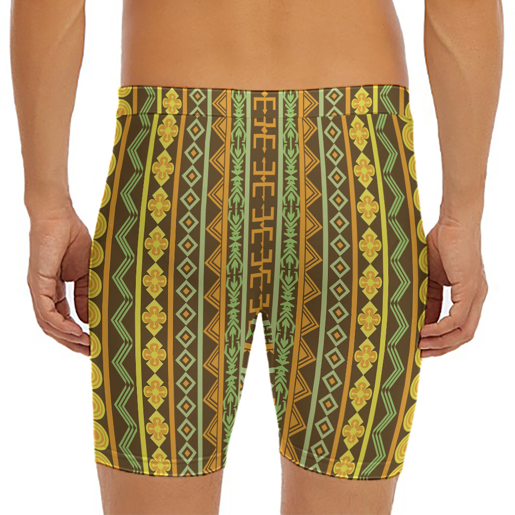 African Tribal Inspired Pattern Print Men's Long Boxer Briefs