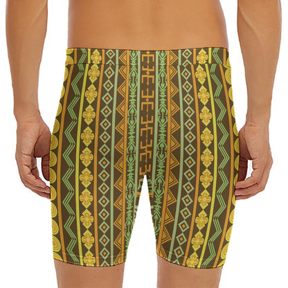 African Tribal Inspired Pattern Print Men's Long Boxer Briefs
