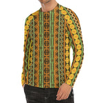 African Tribal Inspired Pattern Print Men's Long Sleeve Rash Guard