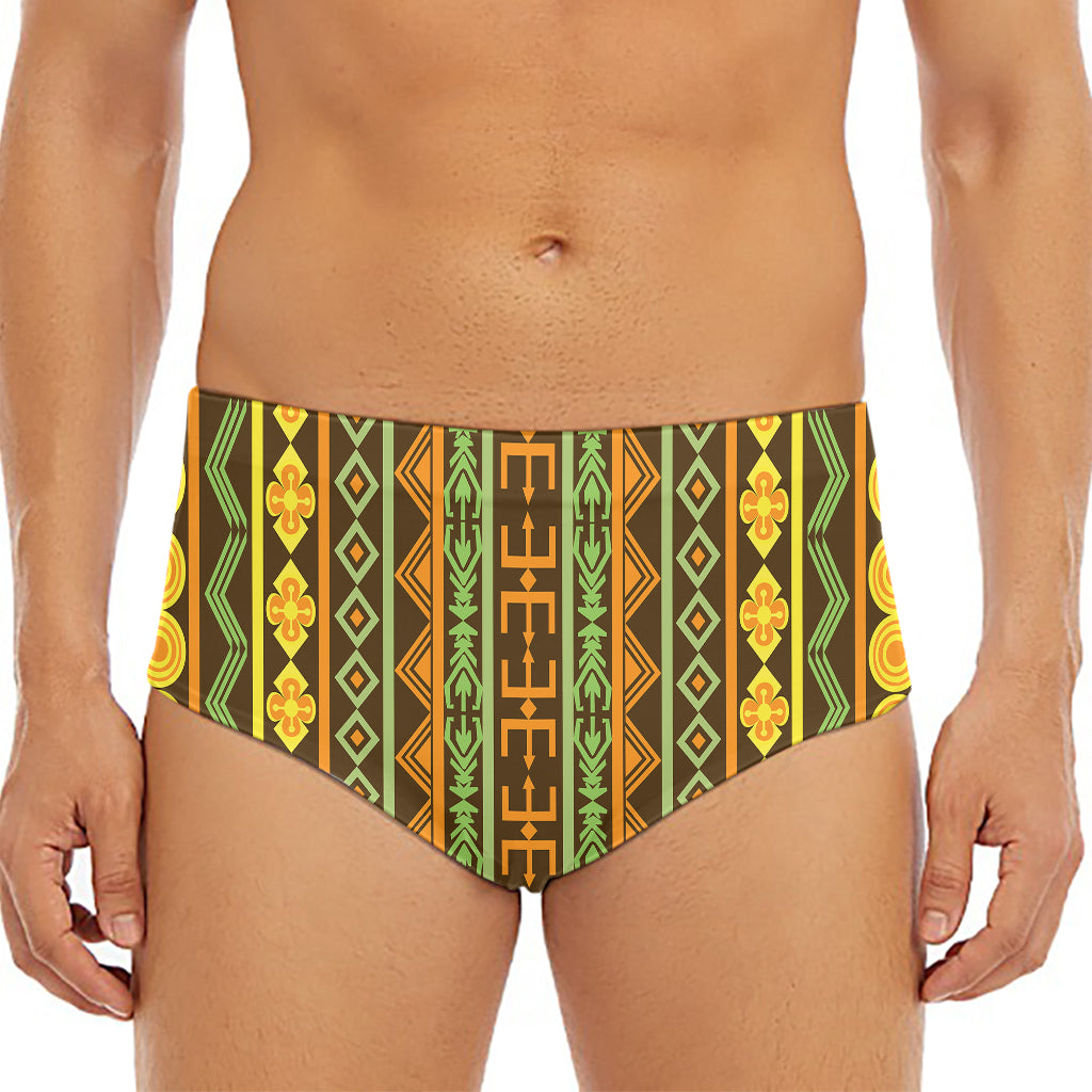African Tribal Inspired Pattern Print Men's Triangle Swim Briefs