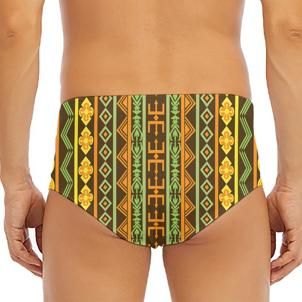 African Tribal Inspired Pattern Print Men's Triangle Swim Briefs
