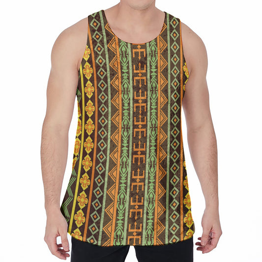 African Tribal Inspired Pattern Print Men's Velvet Tank Top