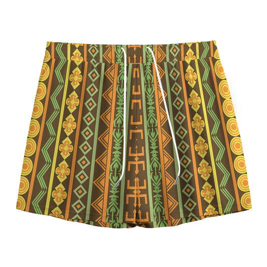 African Tribal Inspired Pattern Print Mesh Shorts