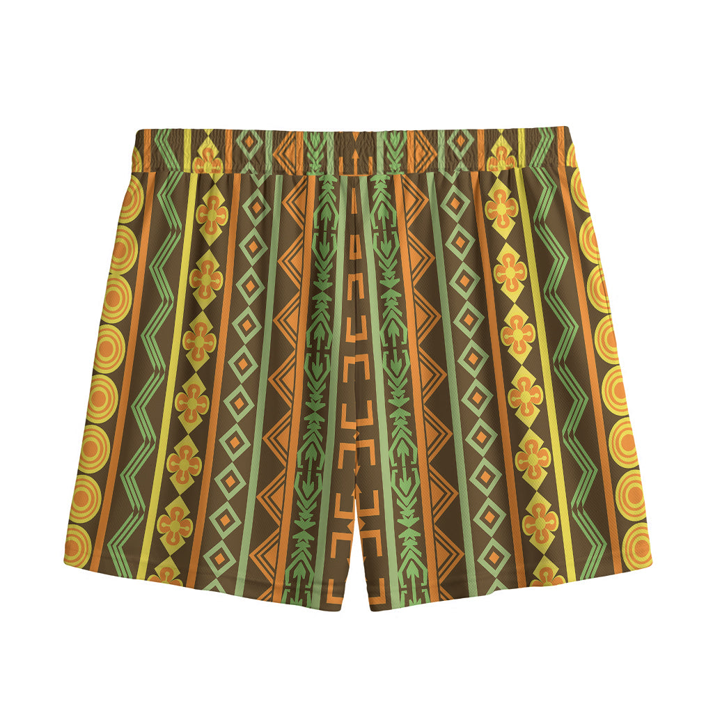 African Tribal Inspired Pattern Print Mesh Shorts