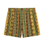 African Tribal Inspired Pattern Print Mesh Shorts