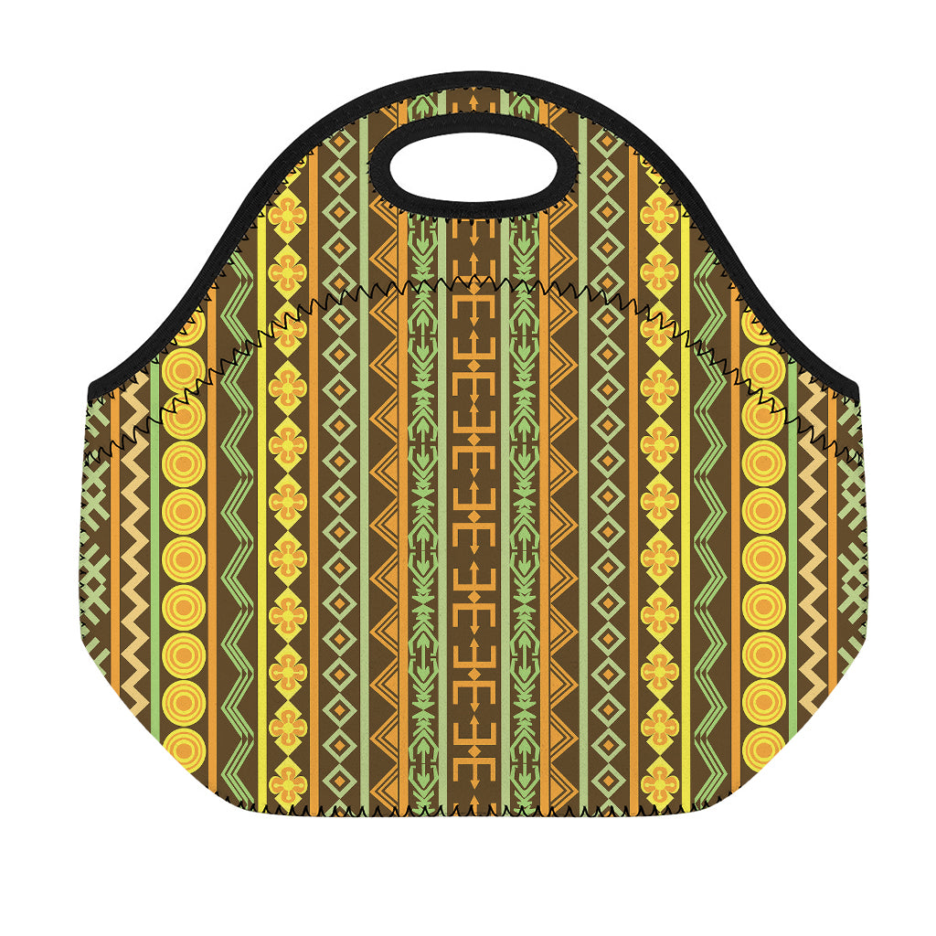 African Tribal Inspired Pattern Print Neoprene Lunch Bag