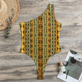 African Tribal Inspired Pattern Print One Shoulder Bodysuit