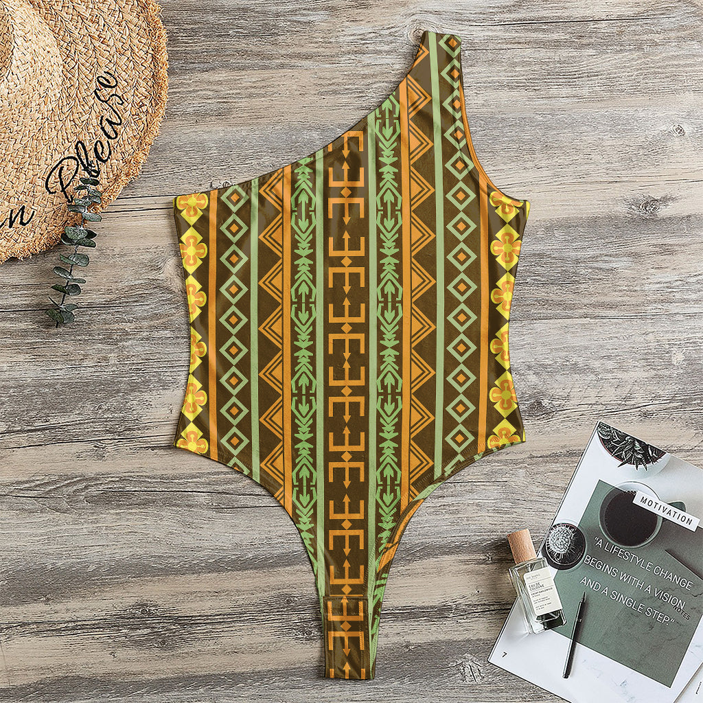 African Tribal Inspired Pattern Print One Shoulder Bodysuit