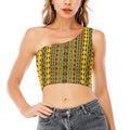 African Tribal Inspired Pattern Print One Shoulder Crop Top