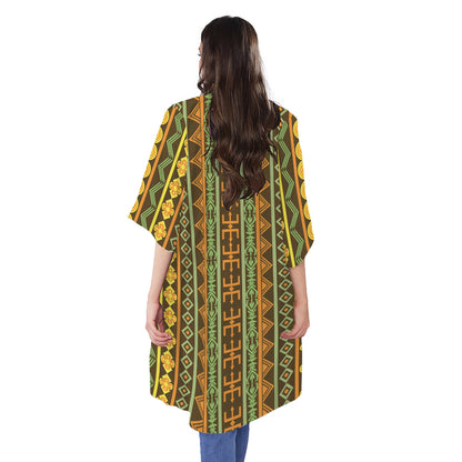 African Tribal Inspired Pattern Print Open Front Beach Cover Up