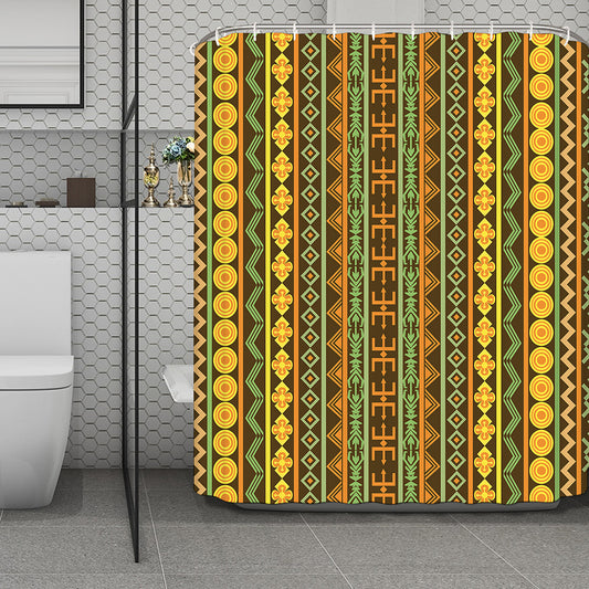 African Tribal Inspired Pattern Print Polyester Shower Curtain