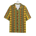 African Tribal Inspired Pattern Print Rayon Hawaiian Shirt