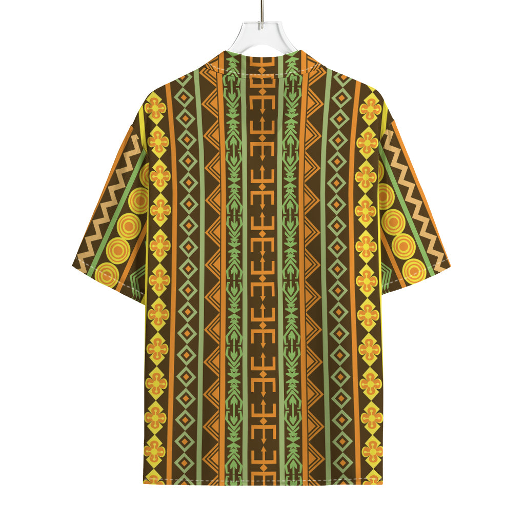 African Tribal Inspired Pattern Print Rayon Hawaiian Shirt