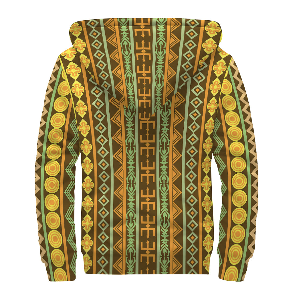 African Tribal Inspired Pattern Print Sherpa Lined Zip Up Hoodie