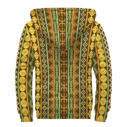 African Tribal Inspired Pattern Print Sherpa Lined Zip Up Hoodie