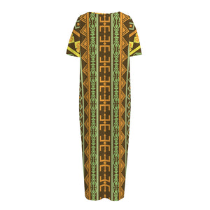 African Tribal Inspired Pattern Print Short Sleeve Long Nightdress