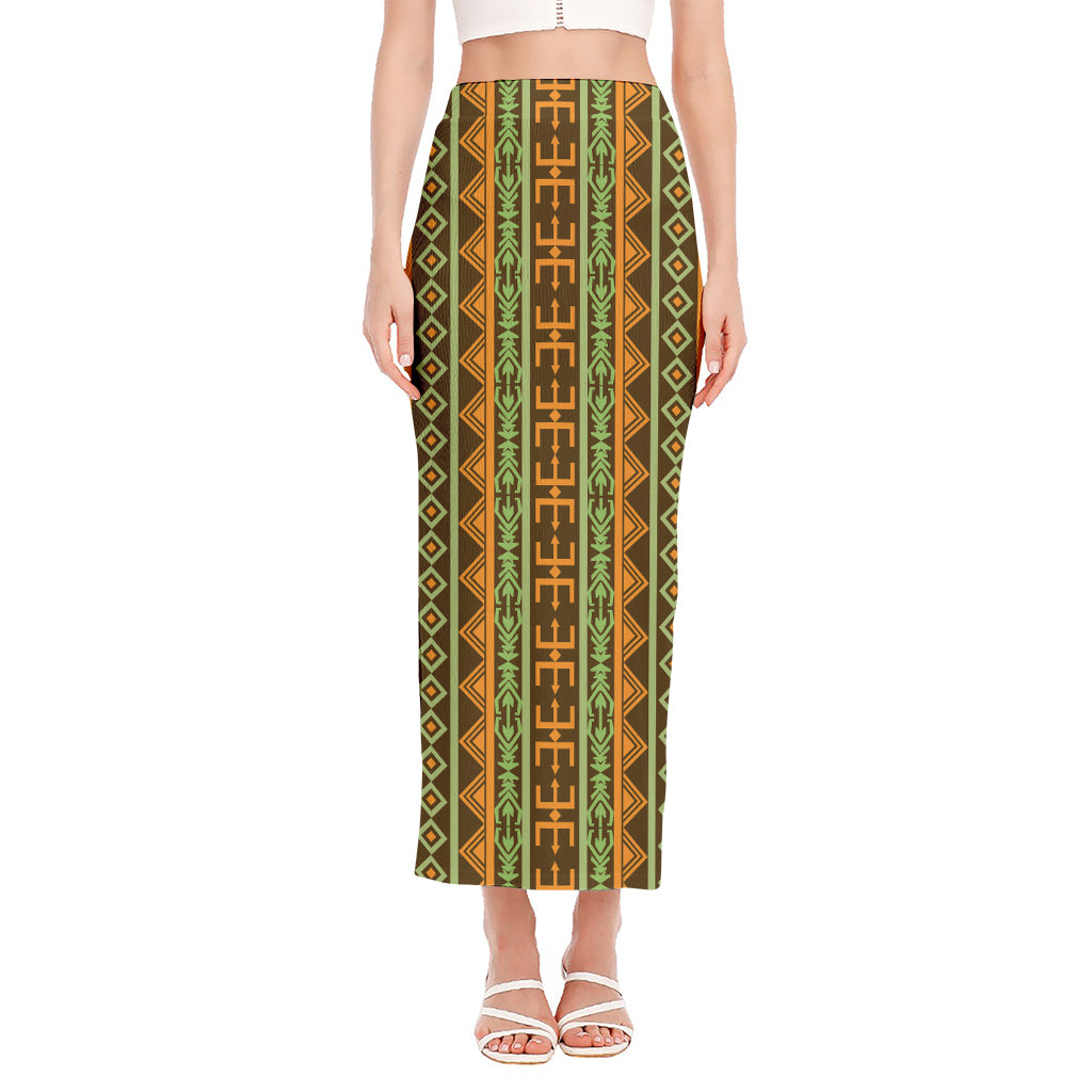 African Tribal Inspired Pattern Print Side Slit Maxi Skirt