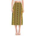 African Tribal Inspired Pattern Print Side Slit Midi Skirt