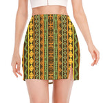 African Tribal Inspired Pattern Print Side Slit Mini Skirt