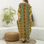 African Tribal Inspired Pattern Print Silk V-Neck Kaftan Dress
