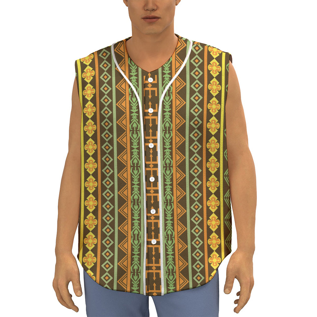 African Tribal Inspired Pattern Print Sleeveless Baseball Jersey