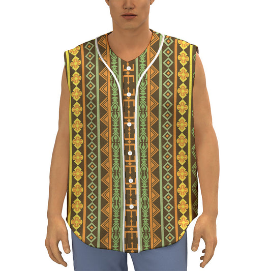 African Tribal Inspired Pattern Print Sleeveless Baseball Jersey
