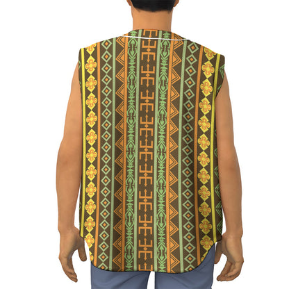 African Tribal Inspired Pattern Print Sleeveless Baseball Jersey