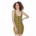 African Tribal Inspired Pattern Print Sleeveless Bodycon Dress