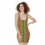 African Tribal Inspired Pattern Print Sleeveless Bodycon Dress