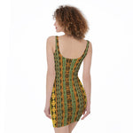 African Tribal Inspired Pattern Print Sleeveless Bodycon Dress