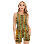 African Tribal Inspired Pattern Print Sleeveless One Piece Swimsuit