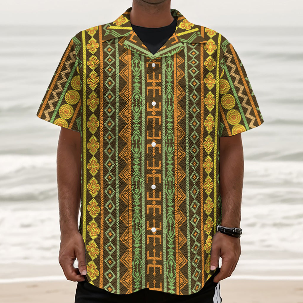 African Tribal Inspired Pattern Print Textured Short Sleeve Shirt
