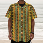 African Tribal Inspired Pattern Print Textured Short Sleeve Shirt